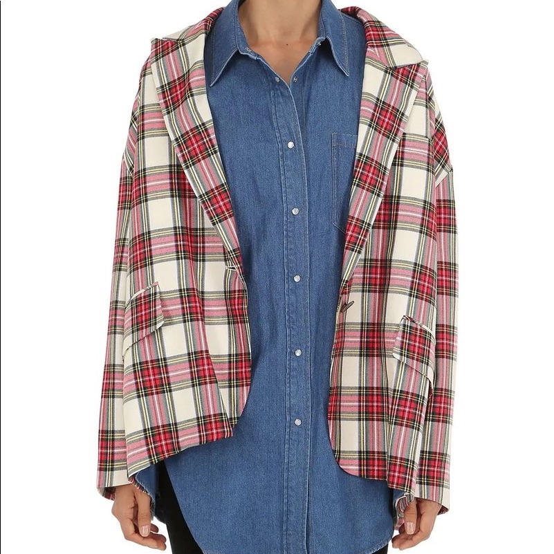 Pushbutton Layered Plaid Jacket